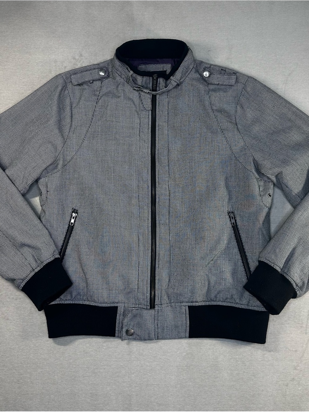 Gramercy Men's Grey Micro-Check Bomber Jacket - Classic Casual